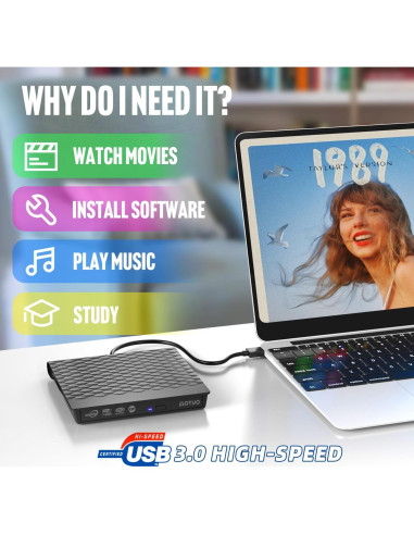 Unidad DVD Externa YOTUO USB 3.0 Portátil 14.7x14.7cm