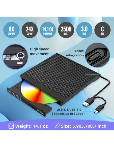 Unidad DVD Externa YOTUO USB 3.0 Portátil 14.7x14.7cm