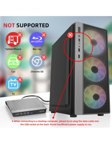 Unidad DVD Externa YOTUO USB 3.0 Portátil 14.7x14.7cm