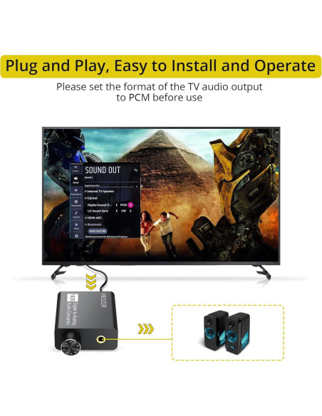 Convertidor de Audio Digital a Analógico PROZOR DAC 192kHz RCA 3.5mm