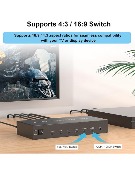 Convertidor AV a HDMI 1080P LUKFOCAB 4 Puertos RCA