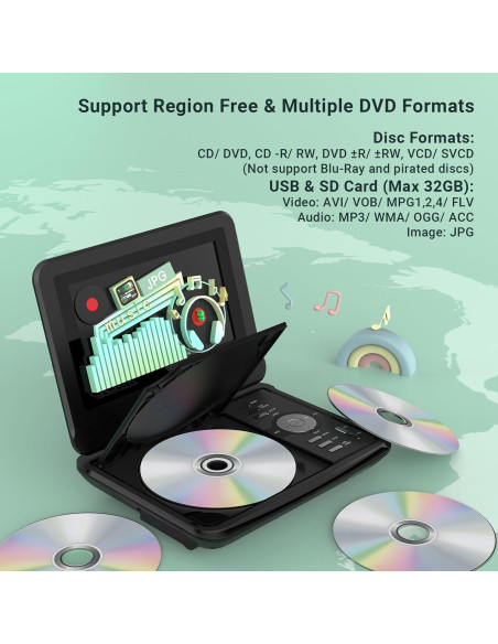 Reproductor de DVD portátil POFOTO 9.5" (24.13 cm) para coche