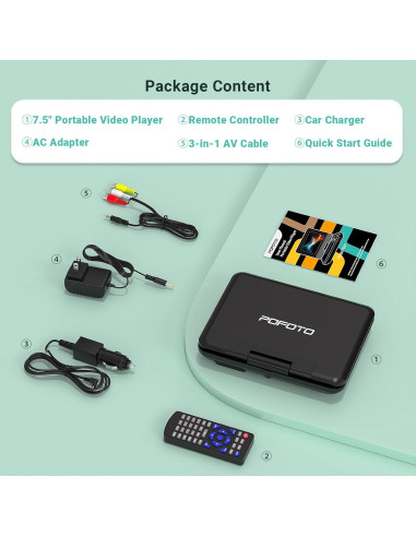 Reproductor de DVD portátil POFOTO 9.5" (24.13 cm) para coche