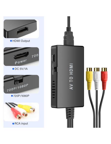 Convertidor RCA a HDMI Pasow 1080P para TV y Consolas Convertidor RCA a HDMI Pasow 1080P para TV y Consolas