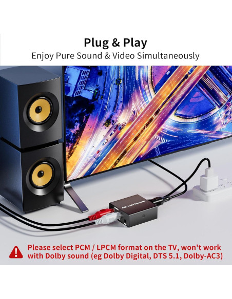 Convertidor de Audio Analógico a Digital LUKFOCAB RCA a Toslink