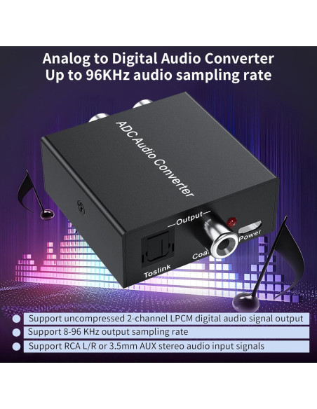 Convertidor de Audio Analógico a Digital LUKFOCAB RCA a Toslink