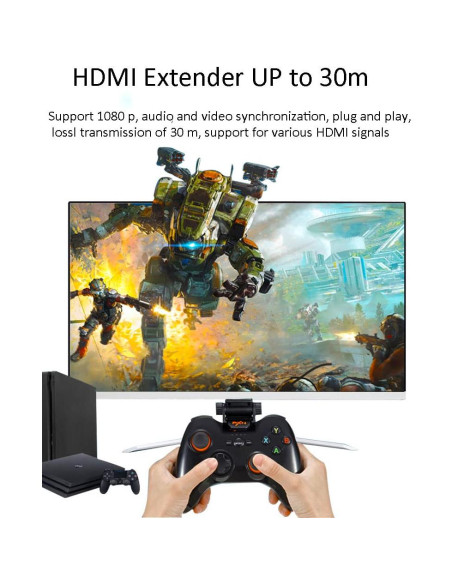 Extensor HDMI sobre Cat5e/6 MVBOONE 30m 4K HD 1080p Negro Extensor HDMI sobre Cat5e/6 MVBOONE 30m 4K HD 1080p Negro