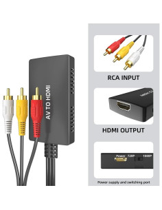 Convertidor RCA a HDMI Kirzi AV a HDMI 720P 1080P 2
