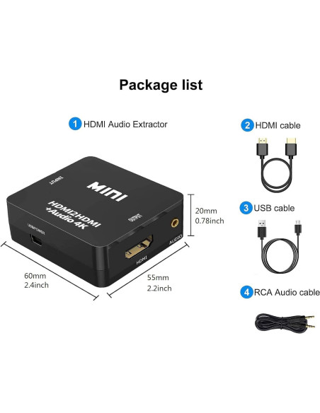 Extractor de Audio HDMI JUEJUEZI 4K 1080P 3.5mm AUX
