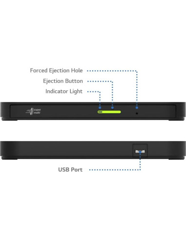 Unidad Externa DVD-RW Hitachi-LG GP96Y USB Tipo-C Negro