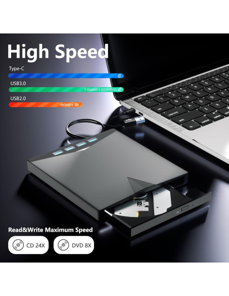 Unidad Externa de CD/DVD Yaeonku USB 3.0 7 en 1 para PC