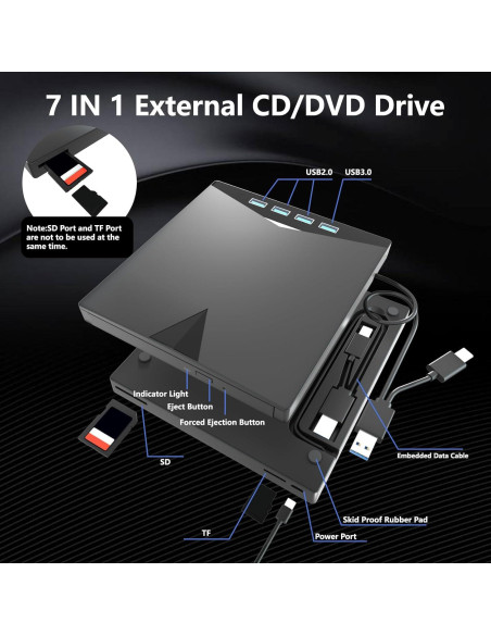 Unidad Externa de CD/DVD Yaeonku USB 3.0 7 en 1 para PC