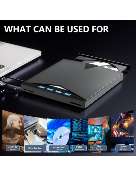 Unidad Externa de CD/DVD Yaeonku USB 3.0 7 en 1 para PC