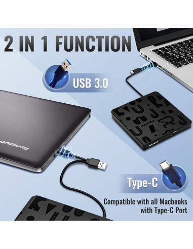 Unidad Externa de CD/DVD MAYAHXE USB 3.0 Tipo C Portátil