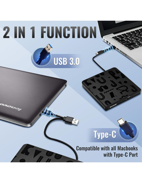 Unidad Externa de CD/DVD MAYAHXE USB 3.0 Tipo C Portátil