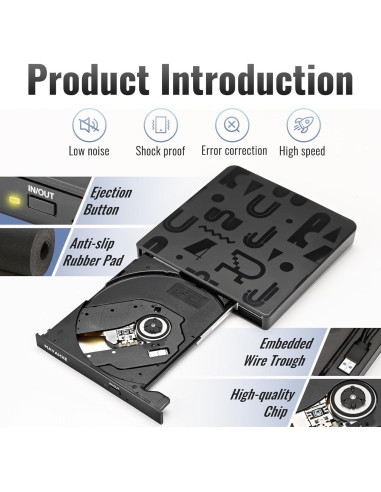 Unidad Externa de CD/DVD MAYAHXE USB 3.0 Tipo C Portátil
