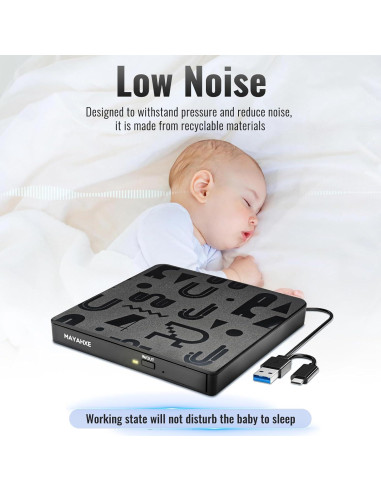 Unidad Externa de CD/DVD MAYAHXE USB 3.0 Tipo C Portátil