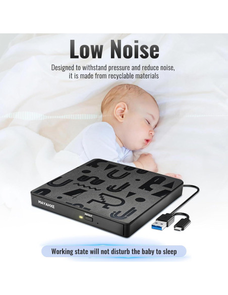 Unidad Externa de CD/DVD MAYAHXE USB 3.0 Tipo C Portátil