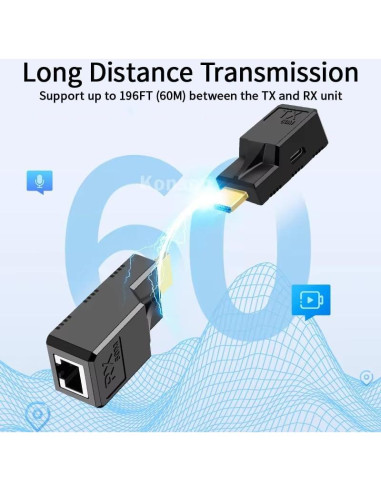 Extensor HDMI 60M LUKFOCAB Adaptador RJ45 Full HD 1080P