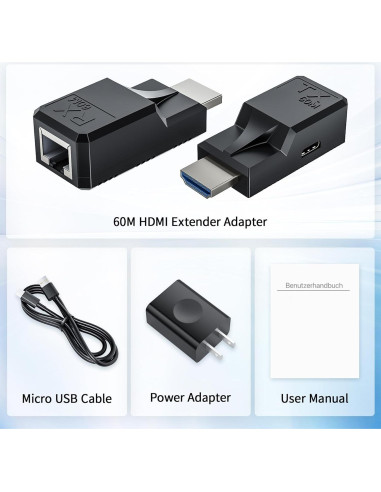 Extensor HDMI 60M LUKFOCAB Adaptador RJ45 Full HD 1080P