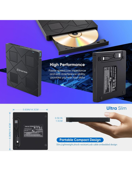 Unidad Externa de CD/DVD Zitranse 8 en 1 USB 3.0 Tipo C