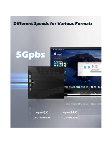 Unidad Externa de CD/DVD Wbacon 8 en 1 USB con Funda