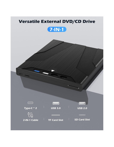 Unidad Externa de CD/DVD Wbacon 8 en 1 USB con Funda