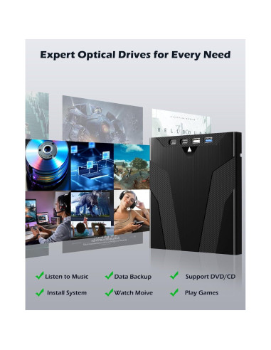 Unidad Externa de CD/DVD Wbacon 8 en 1 USB con Funda