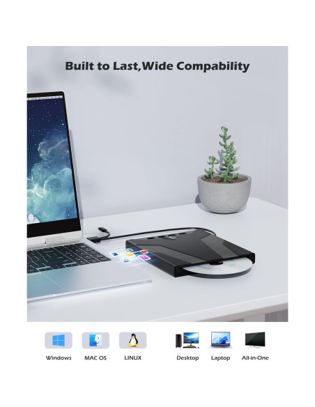 Unidad Externa de CD/DVD Wbacon 8 en 1 USB con Funda