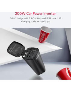 Inversor de Potencia de Coche BESTEK 200W con 2 Salidas CA y USB 2