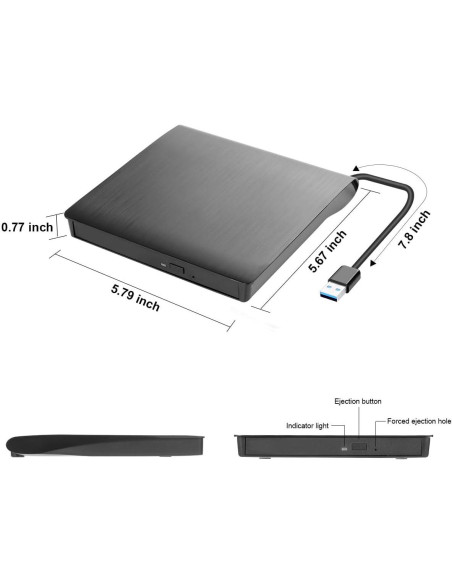 Unidad Externa de CD/DVD Intendvision USB 3.0 Negra 320g