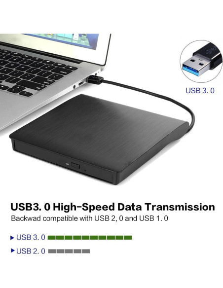 Unidad Externa de CD/DVD Intendvision USB 3.0 Negra 320g
