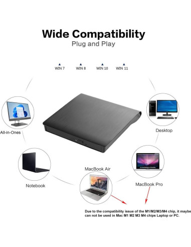 Unidad Externa de CD/DVD Intendvision USB 3.0 Negra 320g