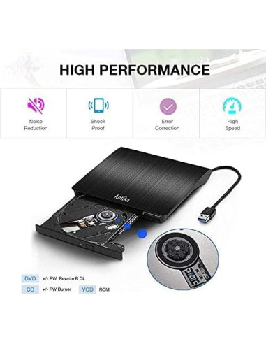 Unidad de CD/DVD externa Antika ECD818-SU3 USB 3.0 portátil