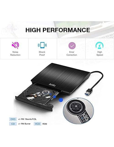 Unidad de CD/DVD externa Antika ECD818-SU3 USB 3.0 portátil