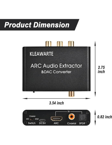 Extractor de Audio HDMI ARC KLEAWARTE a SPDIF Coaxial 192KHz