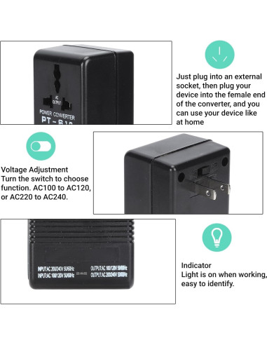 Convertidor de Voltaje AC 100-240V 100W LiebeWH Adaptador de Viaje