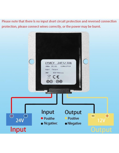 Convertidor de 24V a 12V 30A 360W LYMCY Impermeable