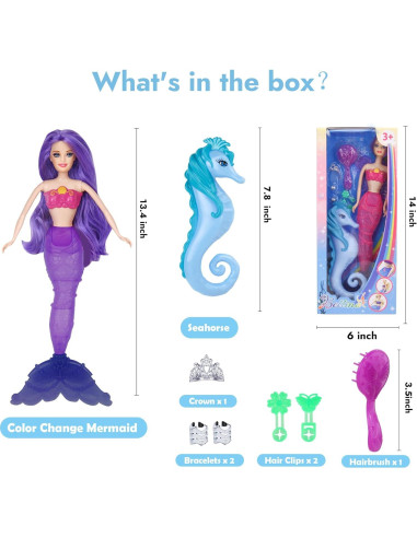 Muñeca Sirena BETTINA con Cola que Cambia de Color