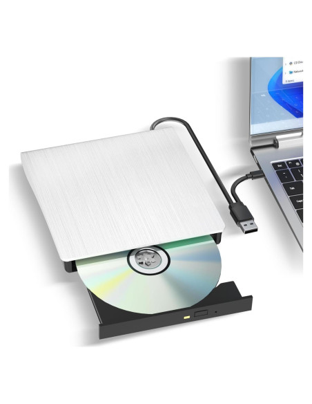 Unidad DVD Externa mthstec USB 3.0 Tipo-C Blanca 340g