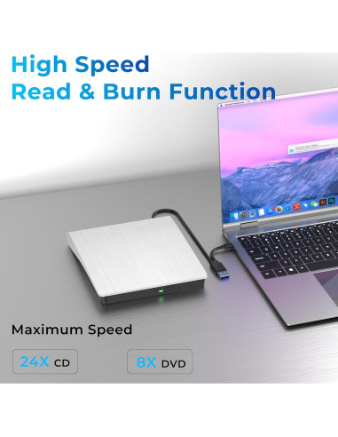 Unidad DVD Externa mthstec USB 3.0 Tipo-C Blanca 340g