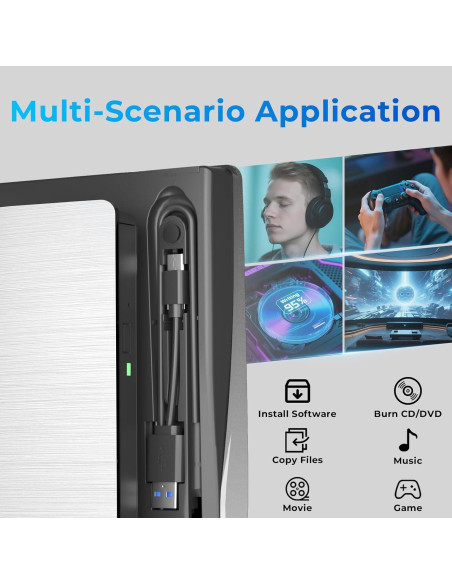 Unidad DVD Externa mthstec USB 3.0 Tipo-C Blanca 340g