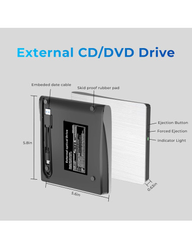 Unidad DVD Externa mthstec USB 3.0 Tipo-C Blanca 340g