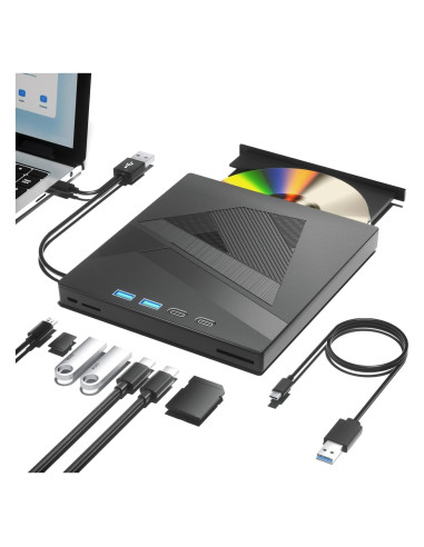 Unidad DVD Externa Taopjwr 7-en-1 USB Tipo-C y SD