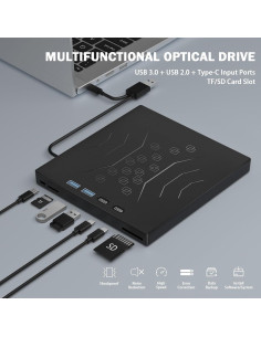 Unidad DVD Externa Wbacon 7 en 1 USB 3.0 Tipo-C Portátil 2