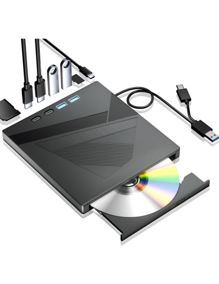 Unidad DVD Externa Taopjwr 7-en-1 USB Tipo-C y SD