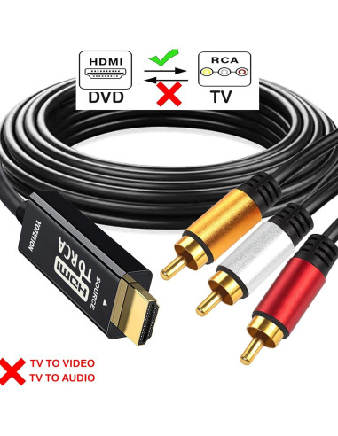 Cable HDMI a RCA 3.05m Lianjie Adaptador 1080P HD Audio Video