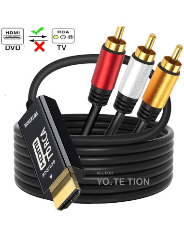 Cable HDMI a RCA 3.05m Lianjie Adaptador 1080P HD Audio Video