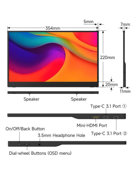 Monitor Portátil QAF 15.6" FHD 1080P IPS USB-C HDMI