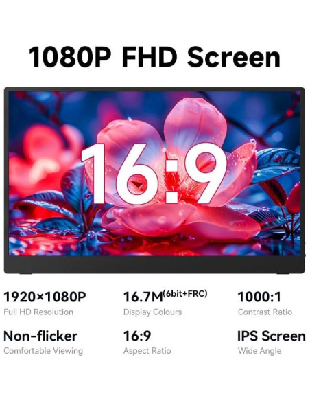 Monitor Portátil QAF 15.6" FHD 1080P IPS USB-C HDMI